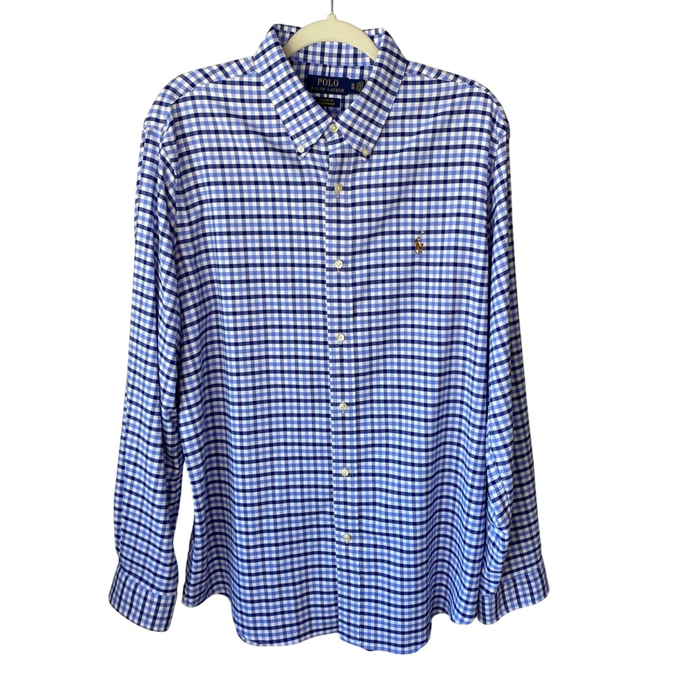 Polo Ralph Lauren Mens XL Classic Fit Performance Gingham Button Down Shirt Blue